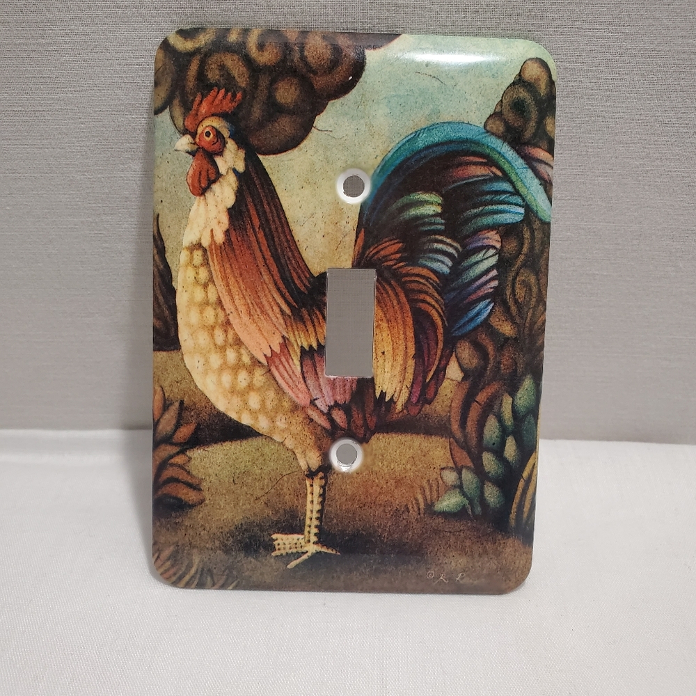 Vintage Rustic Rooster Metal Enamel Light Switch Cover American Tack & Hardware